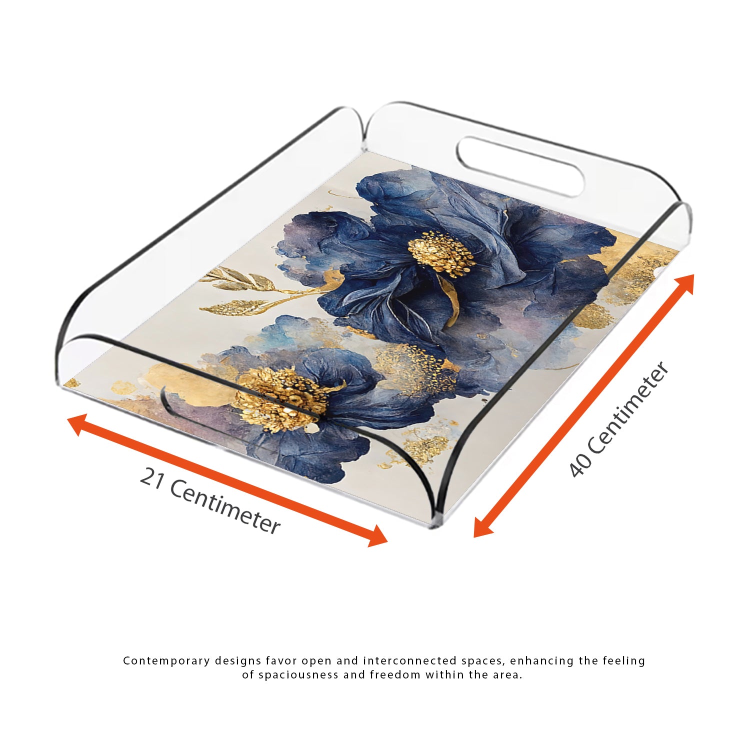 Watercolor Flowers with Golden Sheen Acrylic Tray - Jordan Offers