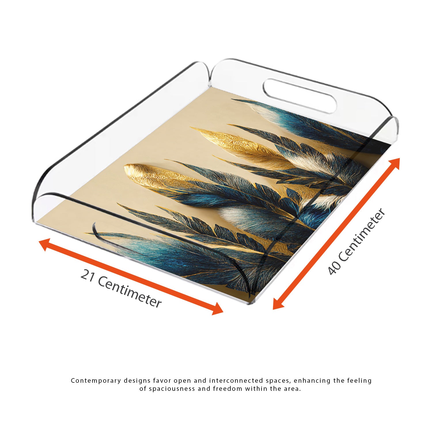 Gold & Green Feathers Design Acrylic Tray - Jordan Offers