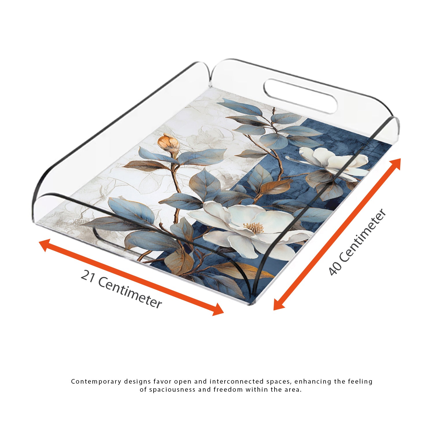 Blue & White Flowers Design Acrylic Tray - Jordan Offers