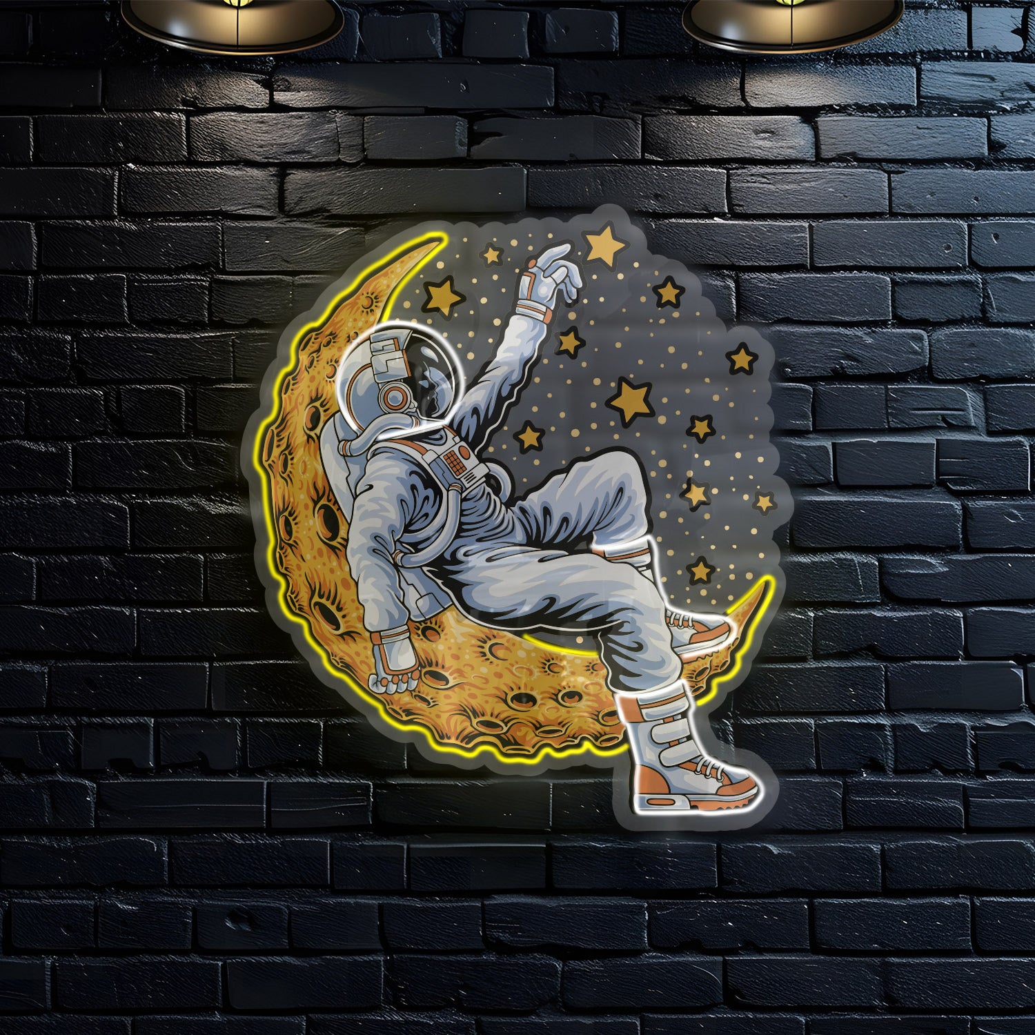 Astronaut Lying on Moon Neon Sign - Jordan Offers