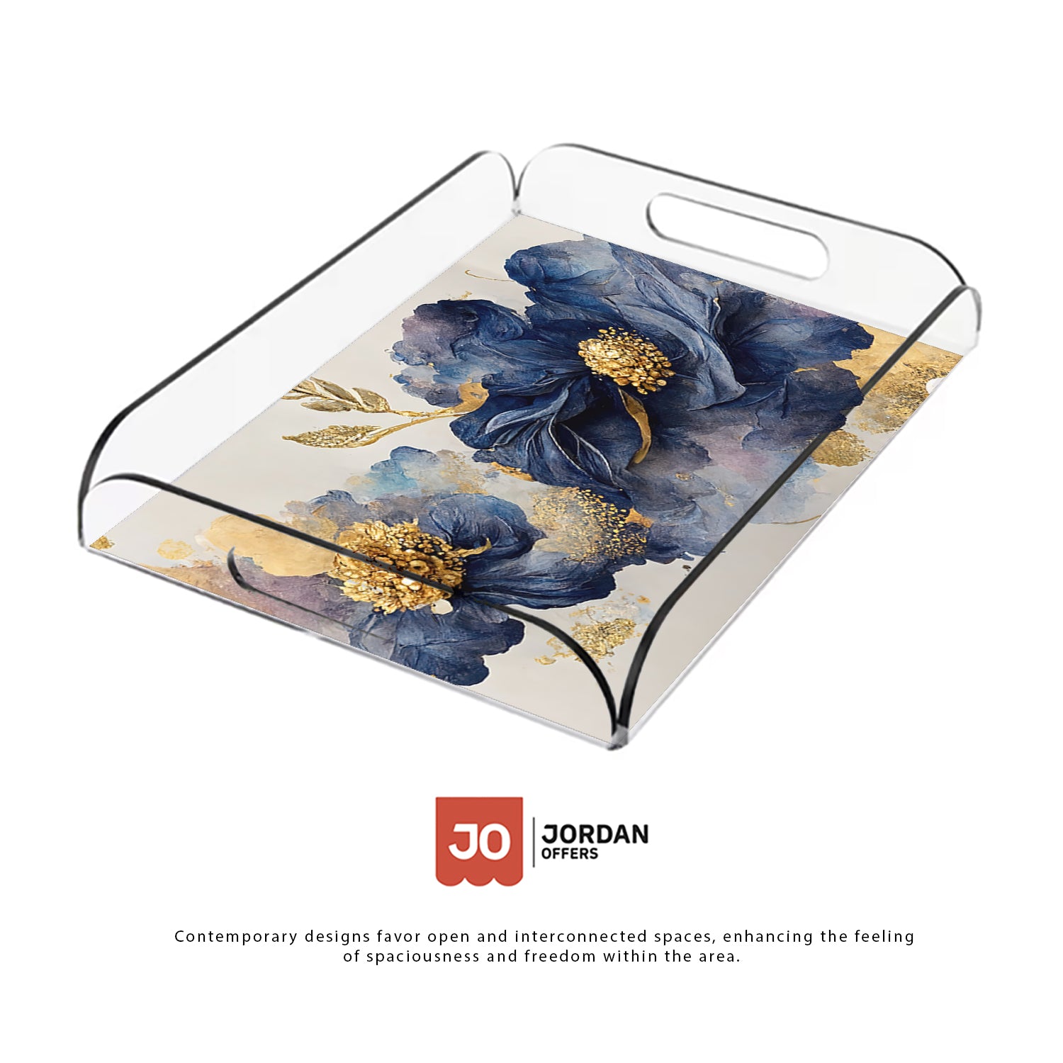 Watercolor Flowers with Golden Sheen Acrylic Tray - Jordan Offers