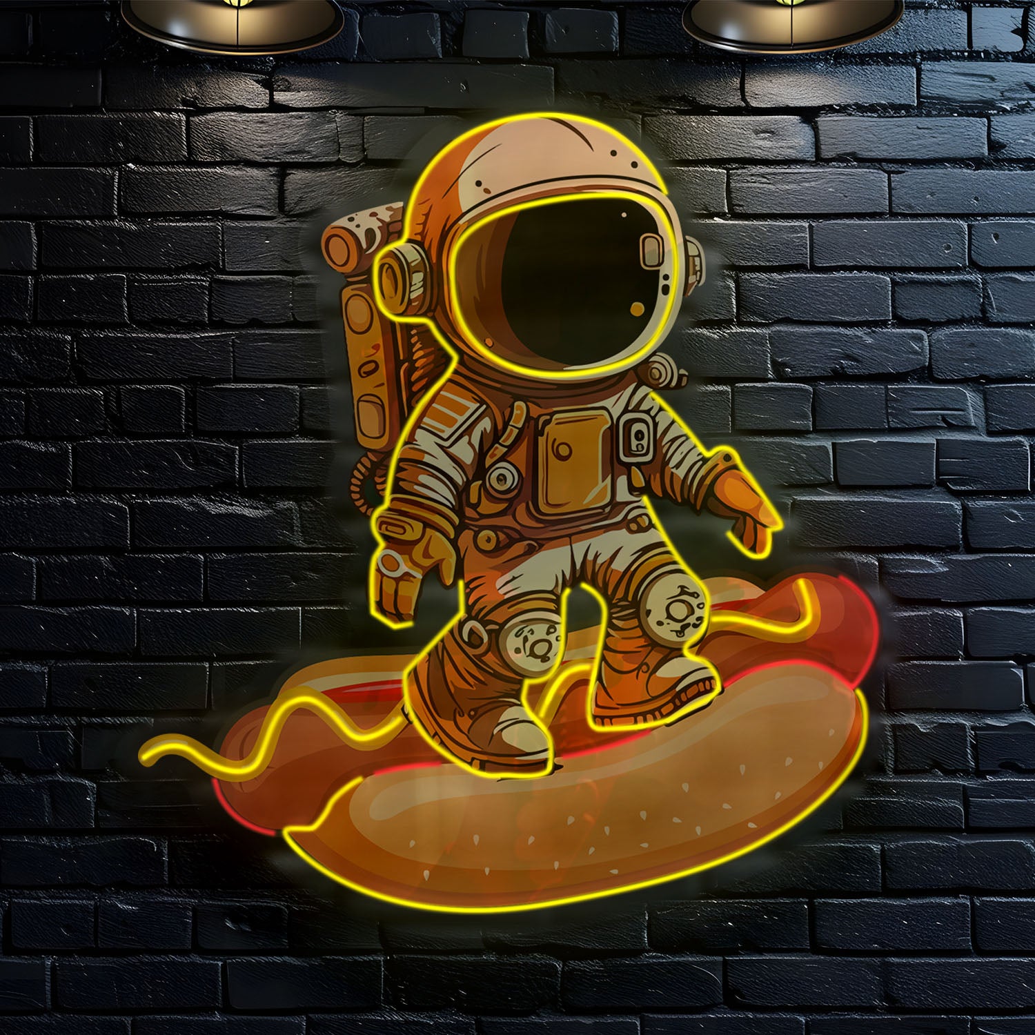 Astronaut Stand on Hot Dog Neon Sign - Jordan Offers