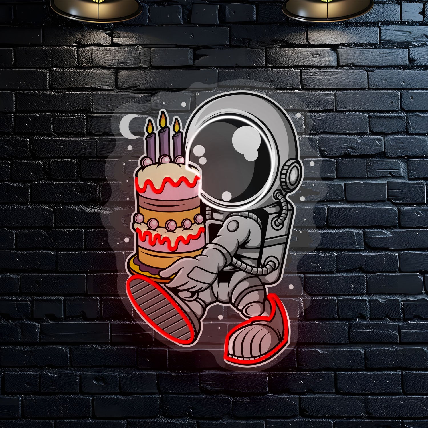 Astronaut Holding Birthday Cake Neon Sign - Jordan Offers