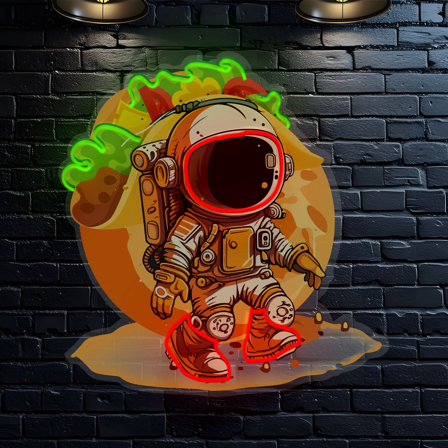 Astronaut Carrying a Taco on His Back Neon Sign - Jordan Offers