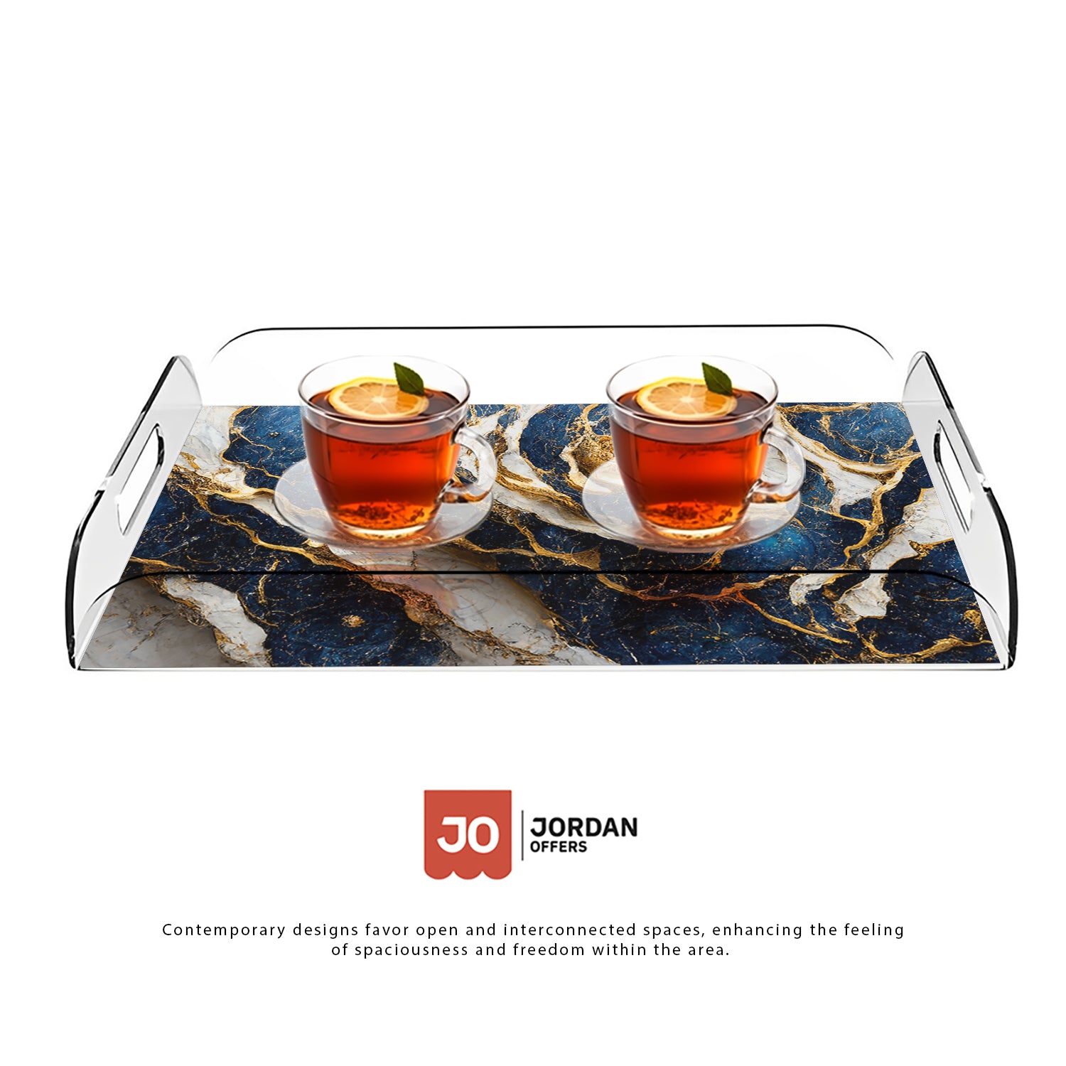 Marble Blue & Gold Design Acrylic Tray - Jordan Offers