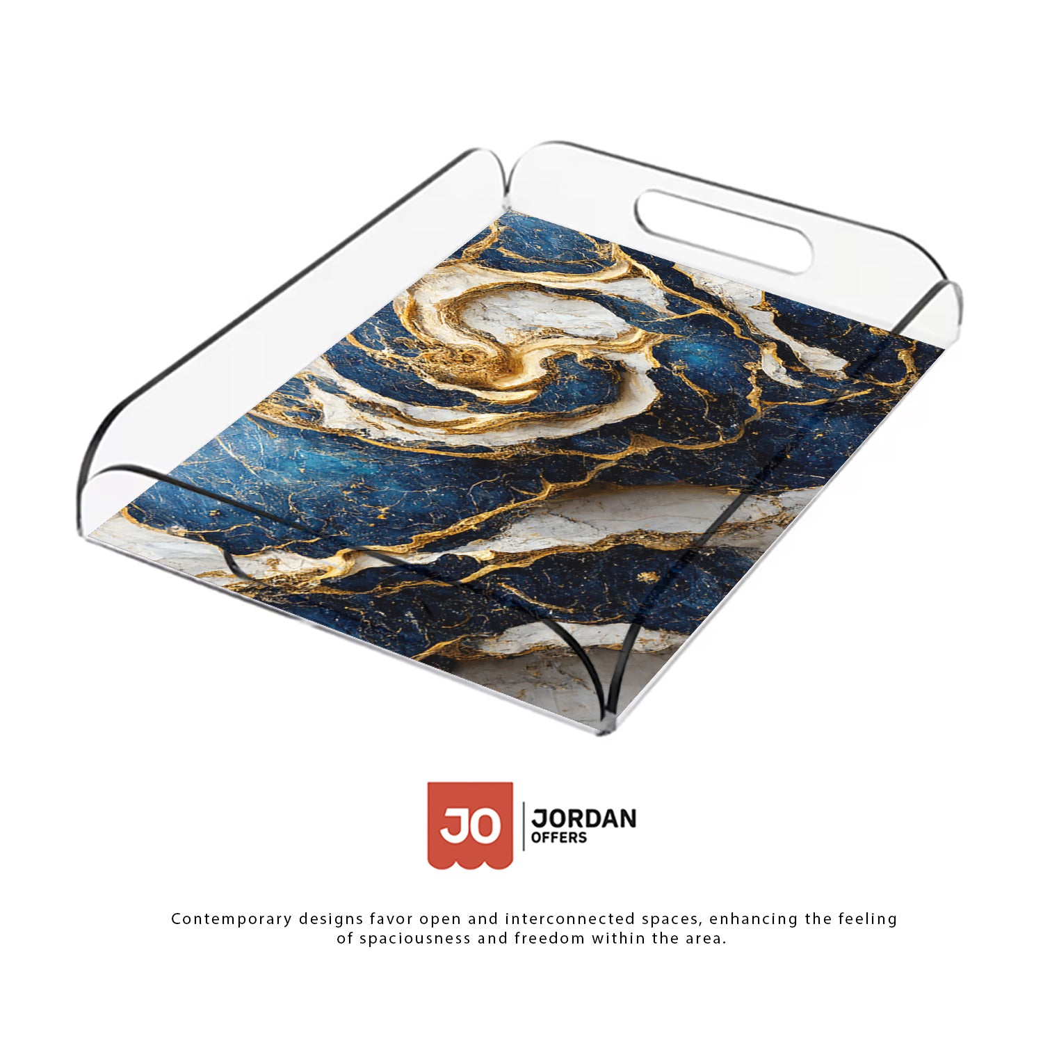 Marble Blue & Gold Design Acrylic Tray - Jordan Offers