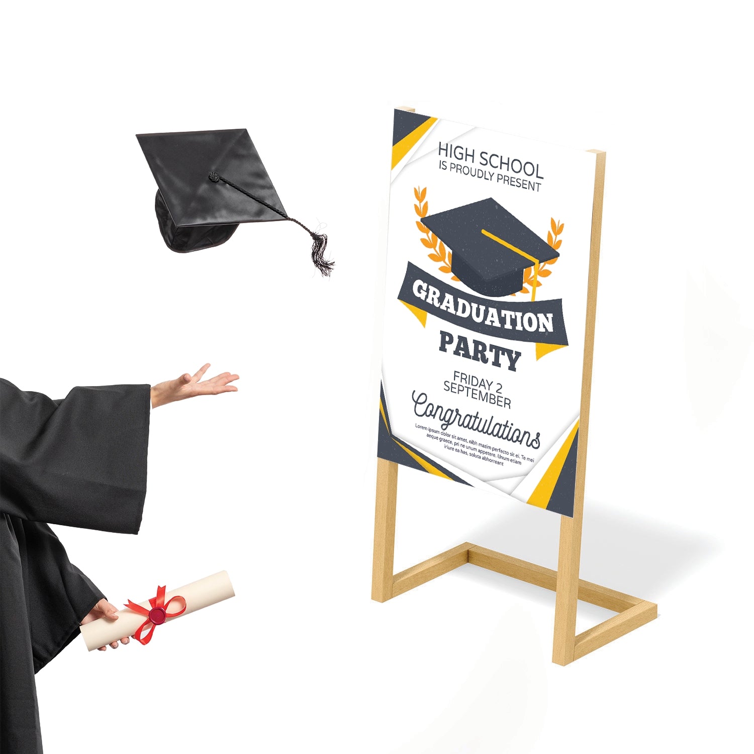 Graduation Banner with Simple Wooden Stand - Jordan Offers