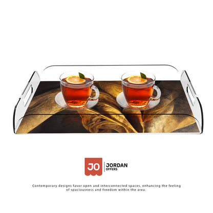 Golden Fabric Weave Design Acrylic Tray - Jordan Offers