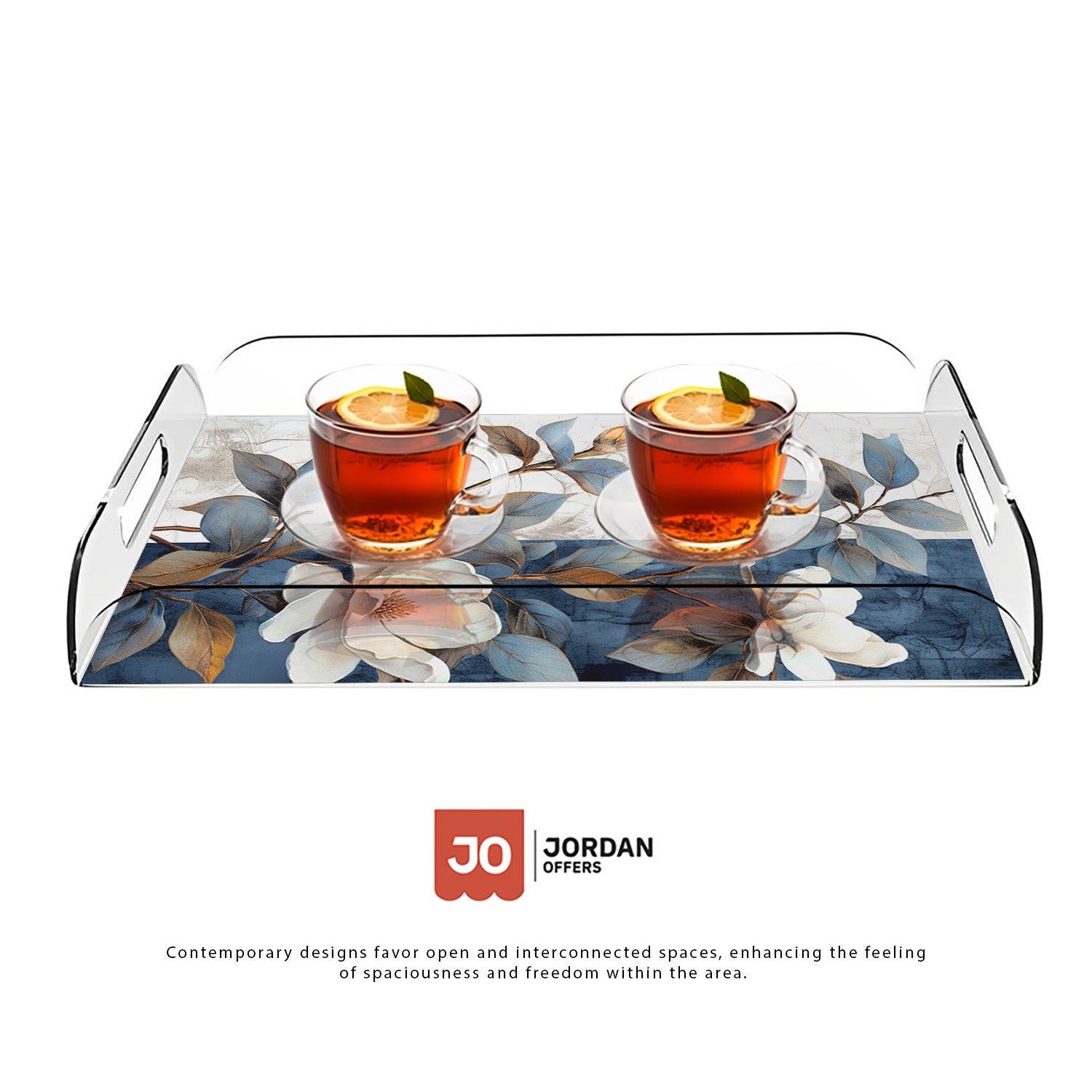 Blue & White Flowers Design Acrylic Tray - Jordan Offers