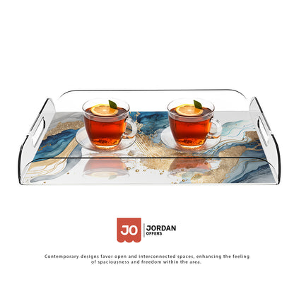 Natural Blue and Gold Marble Design Acrylic Tray - Jordan Offers