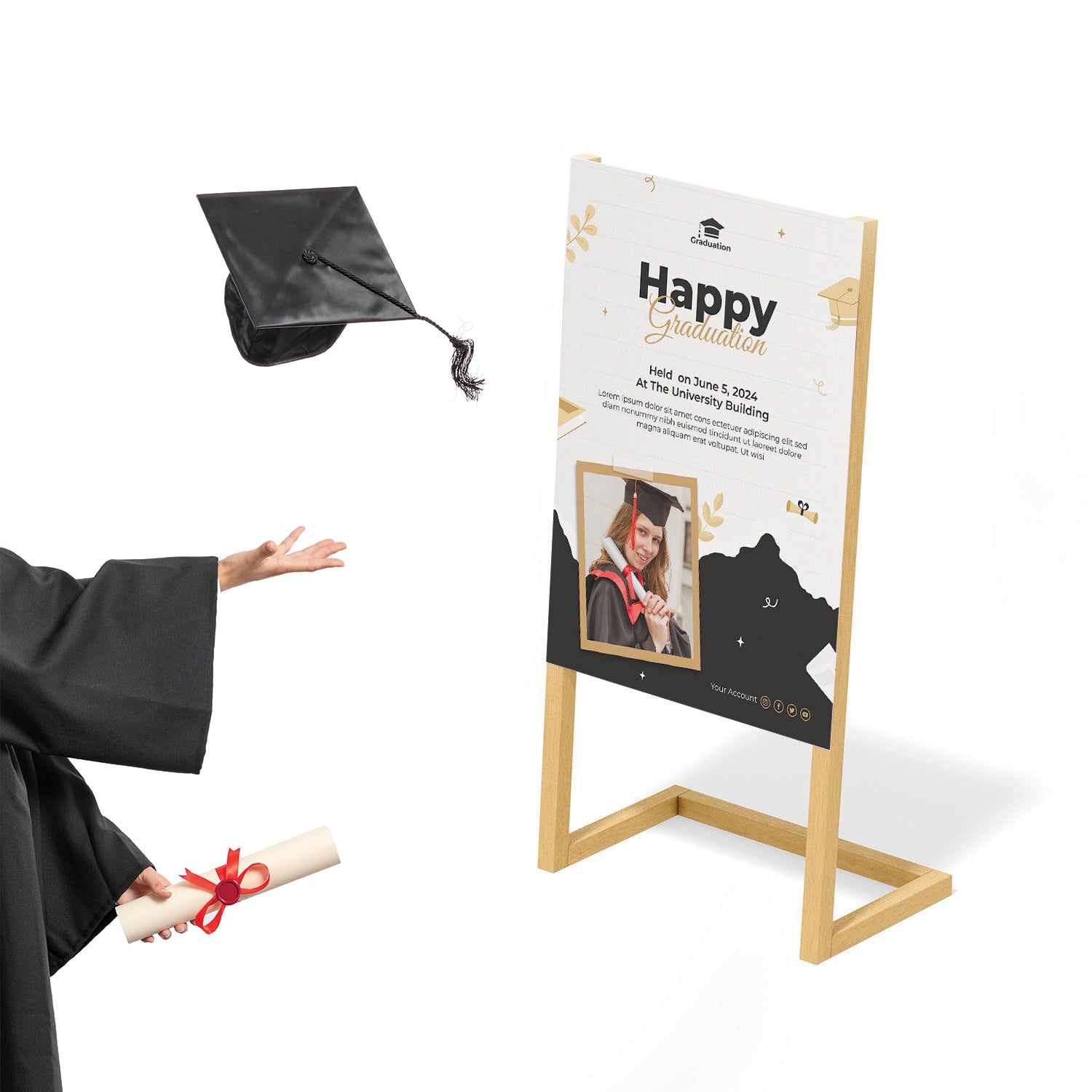 Graduation Banner with Simple Wooden Stand - Jordan Offers