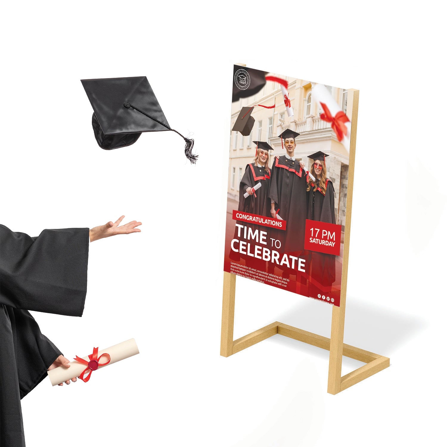 Graduation Banner with Simple Wooden Stand - Jordan Offers