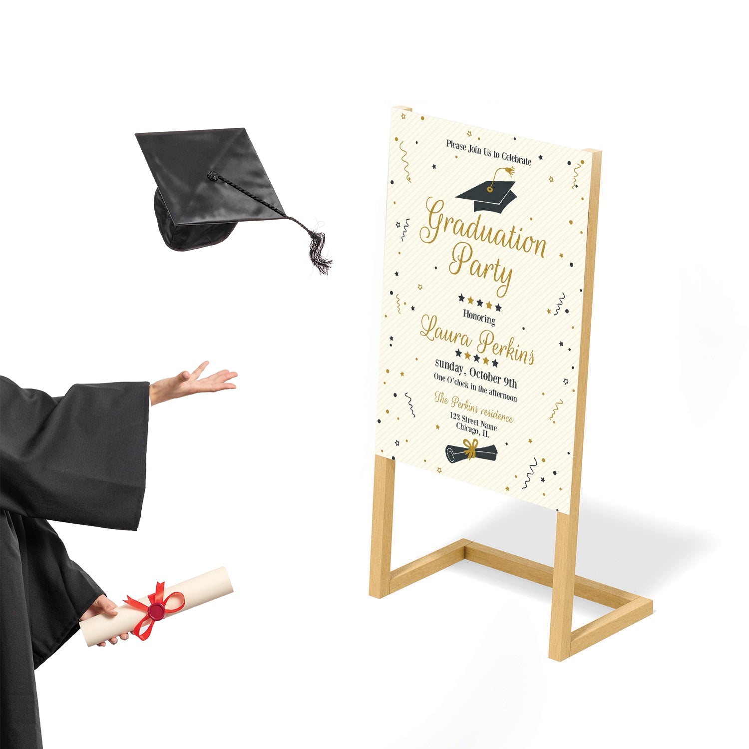 Graduation Banner with Simple Wooden Stand - Jordan Offers