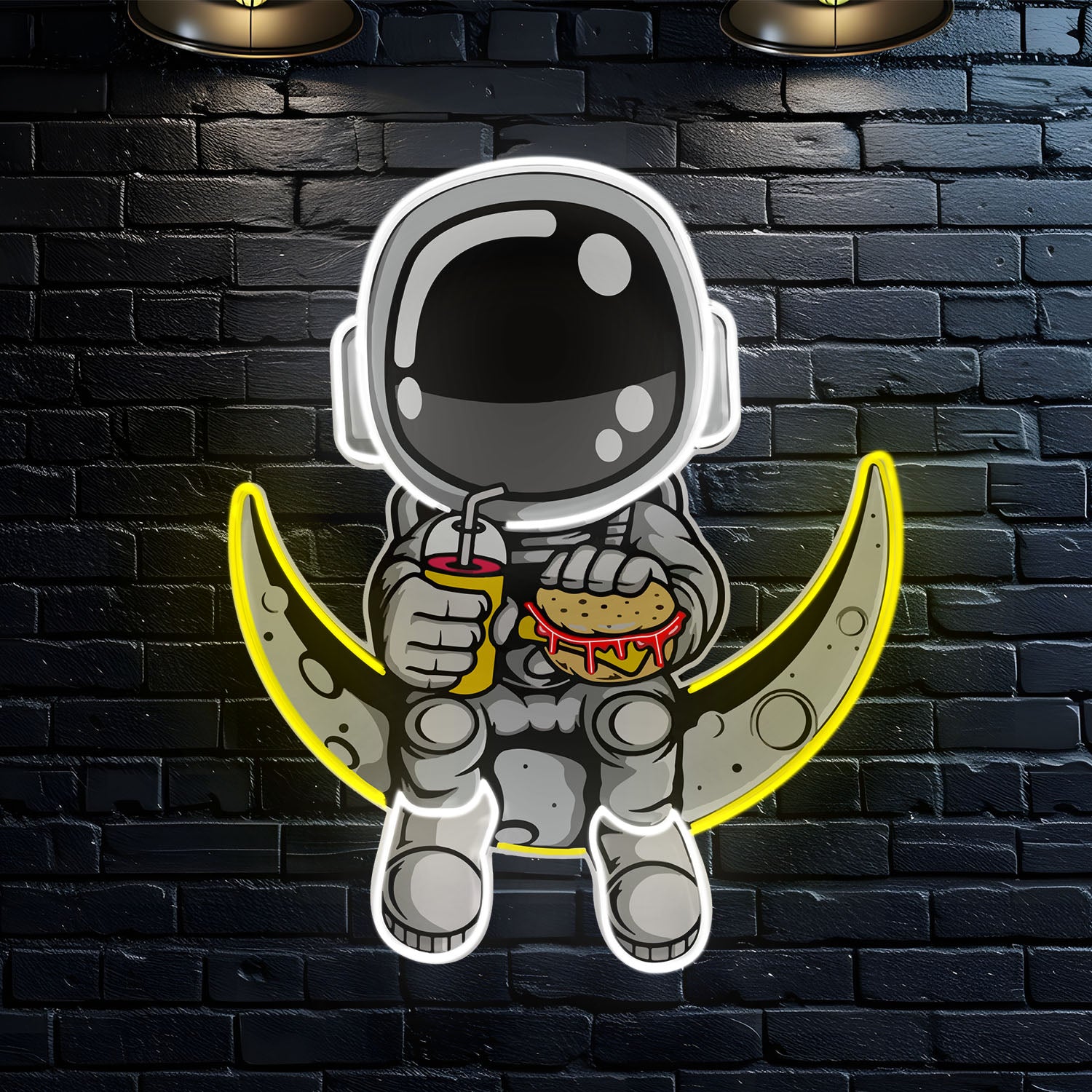 Astronaut on the Moon, With Drink & burger Neon Sign - Jordan Offers