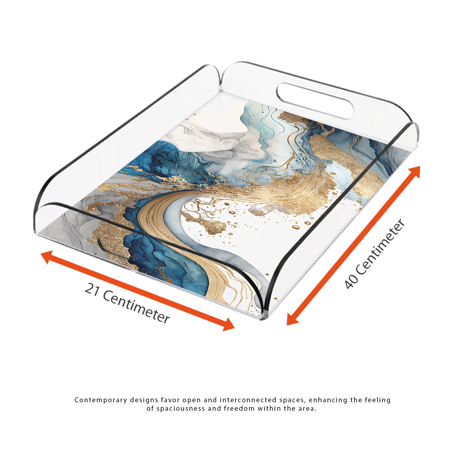 Natural Blue and Gold Marble Design Acrylic Tray - Jordan Offers