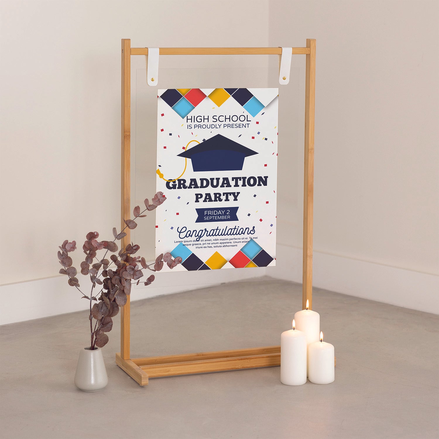 Graduation Banner with Wooden Hanger Stand - Jordan Offers