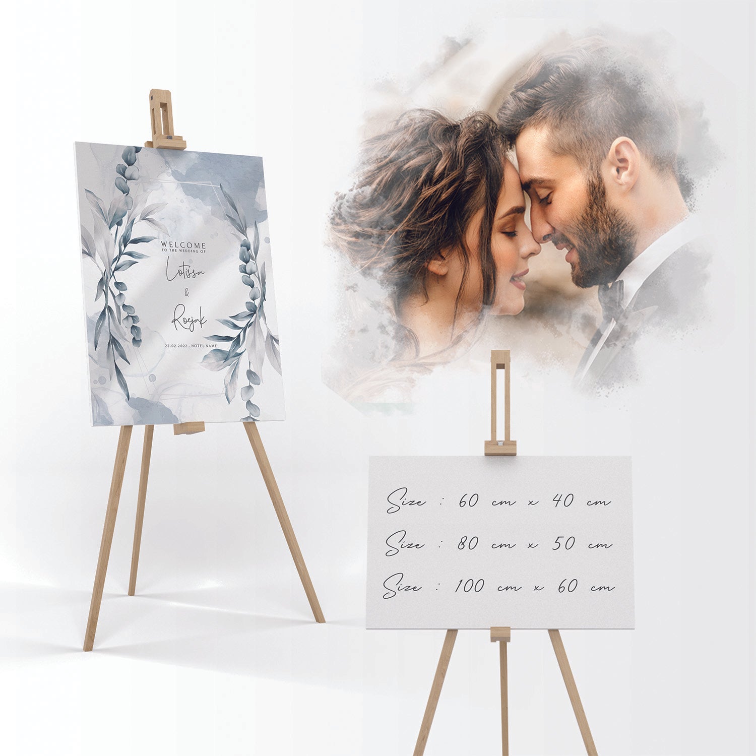 Wedding Banner with Drawing Wooden Stand - Jordan Offers