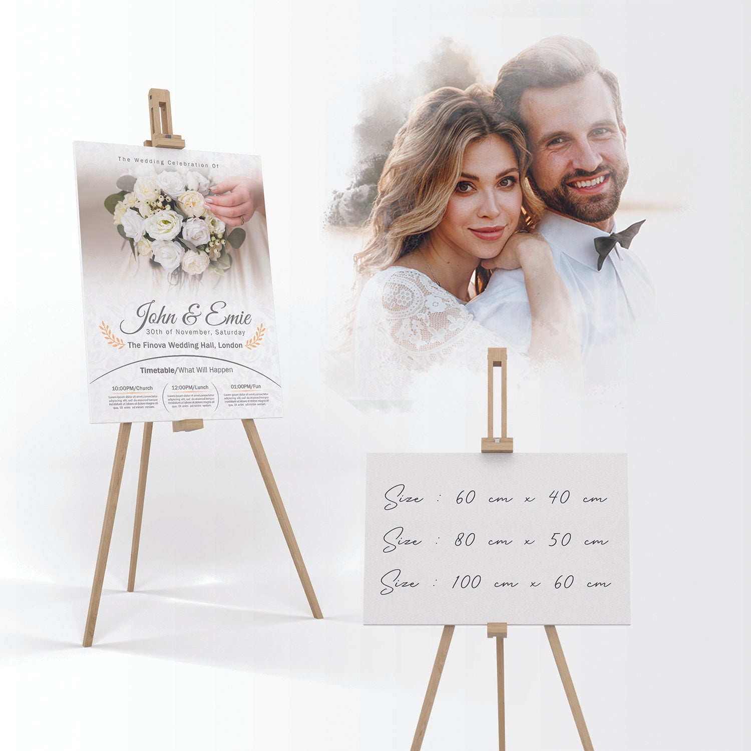 Wedding Banner with Drawing Wooden Stand - Jordan Offers