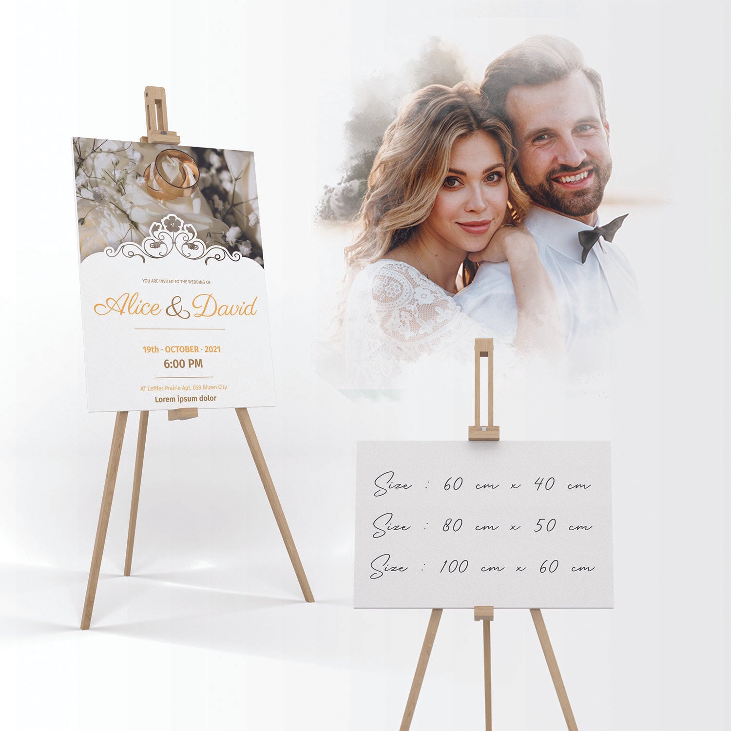 Wedding Banner with Drawing Wooden Stand - Jordan Offers