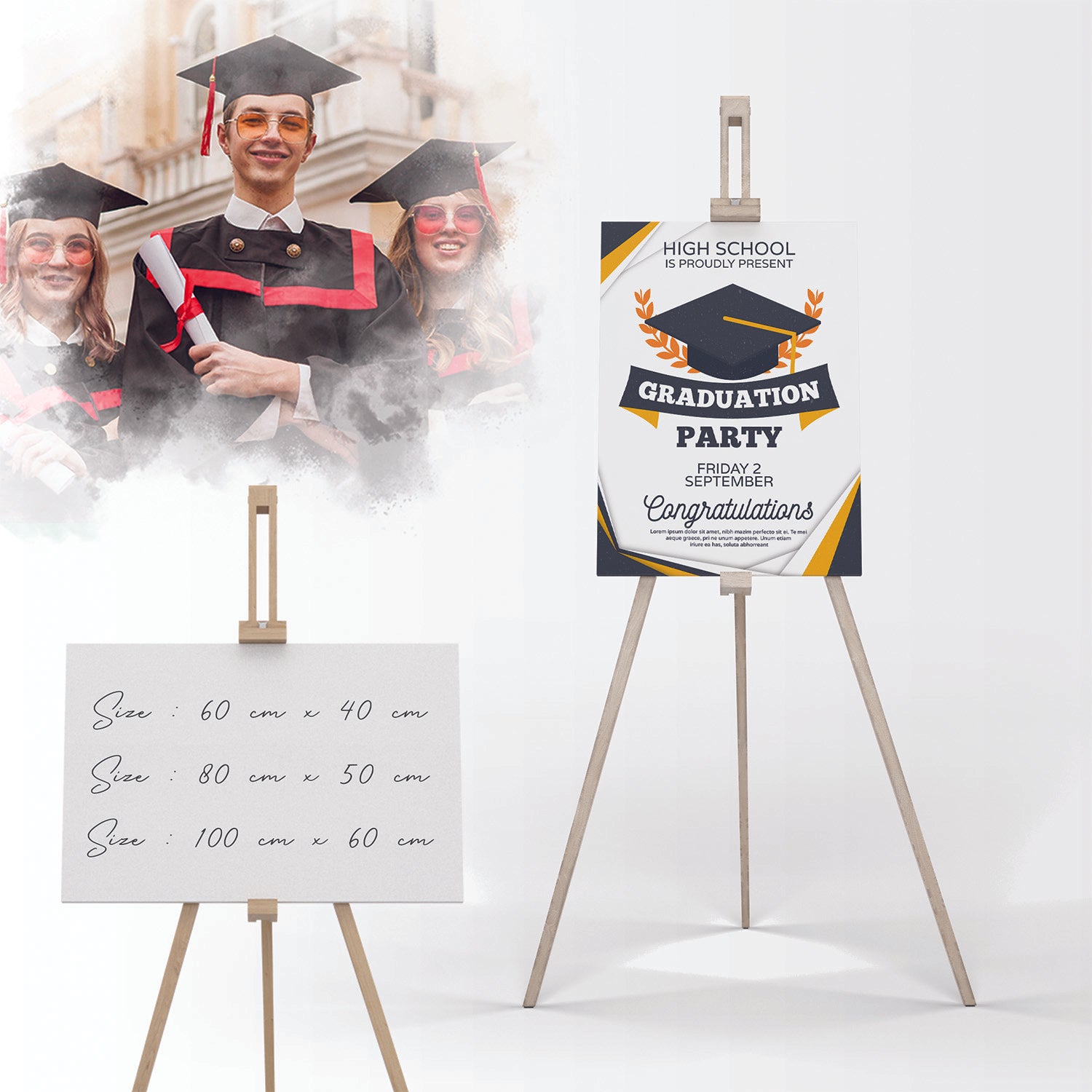 Graduation Banner with Drawing Wooden Stand - Jordan Offers