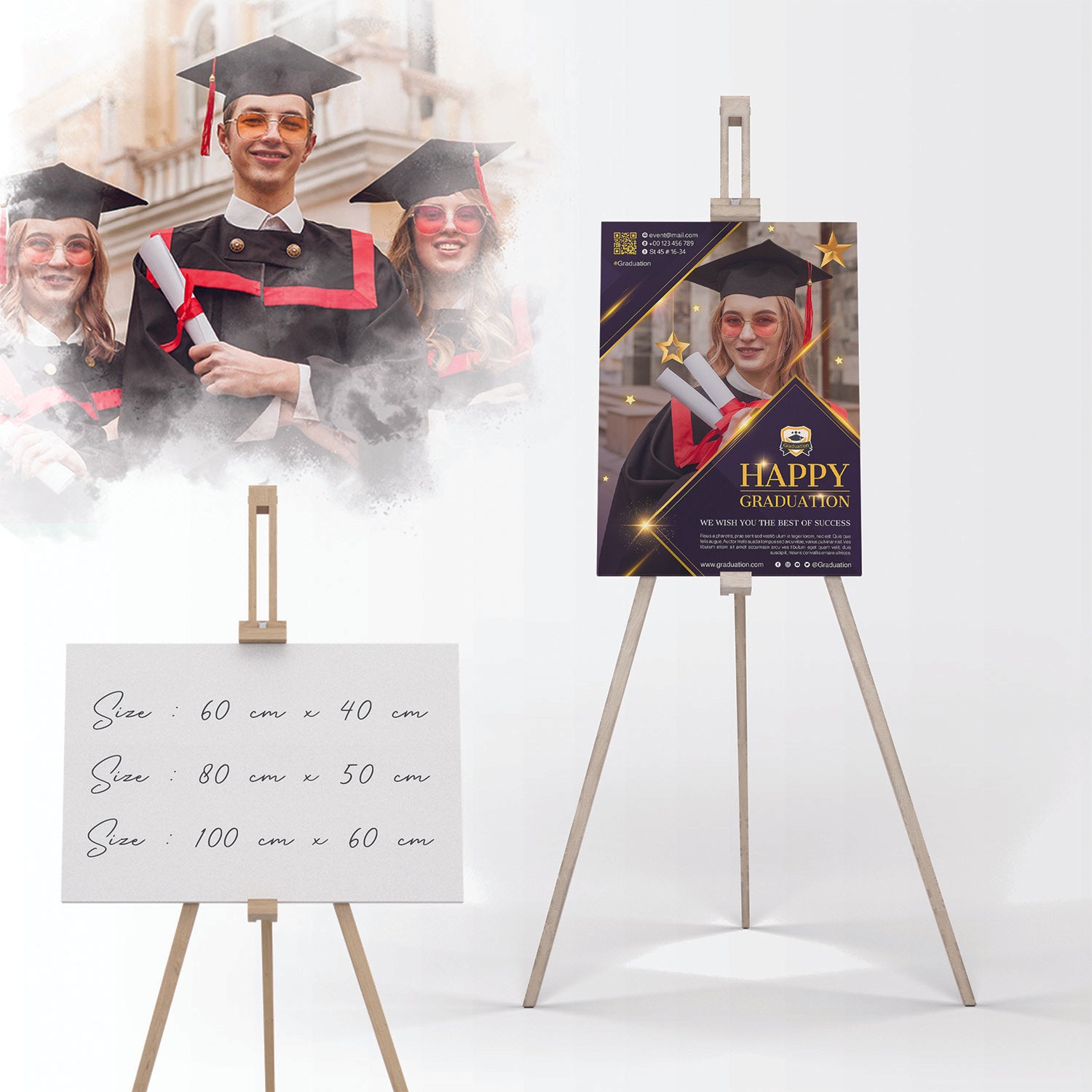 Graduation Banner with Drawing Wooden Stand - Jordan Offers