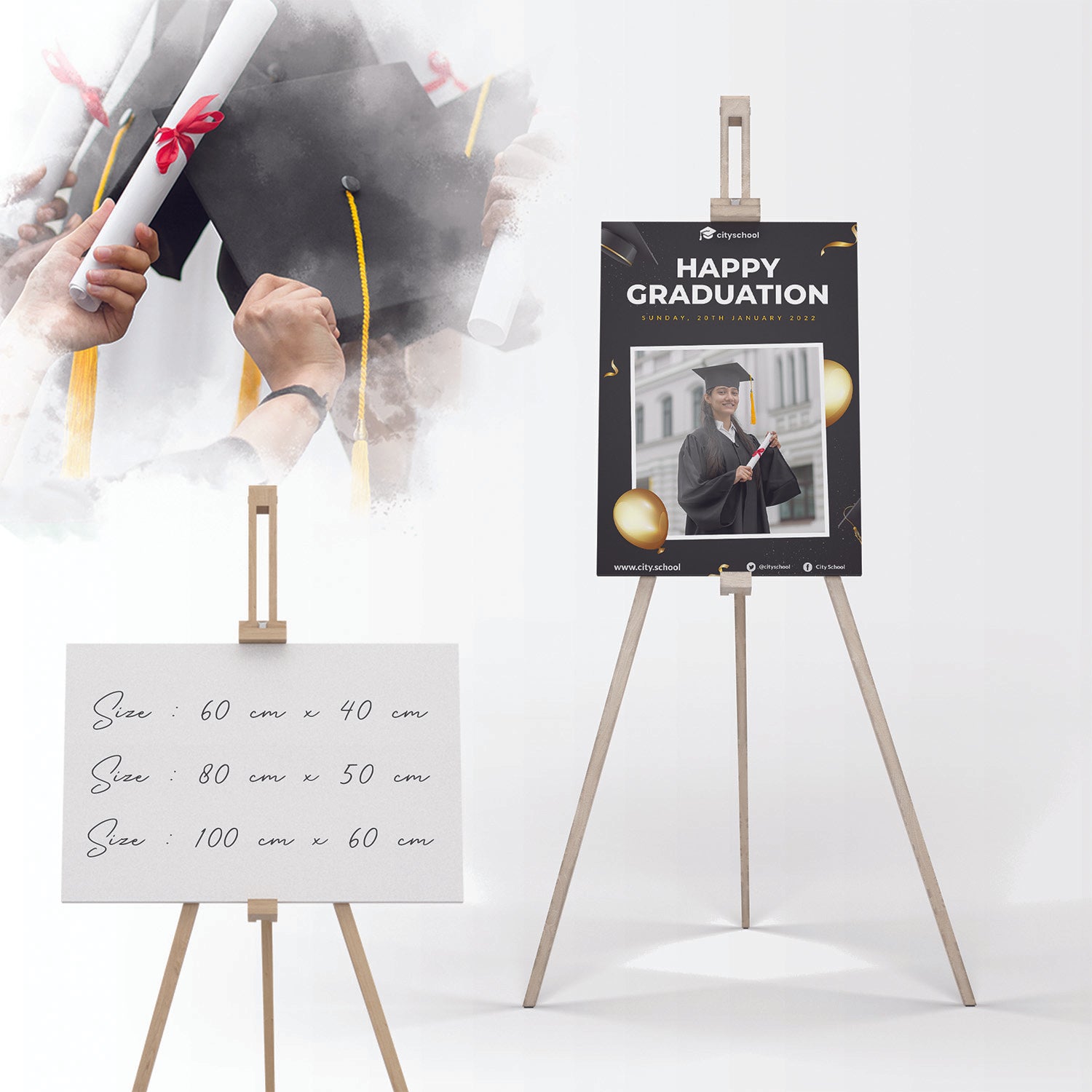 Graduation Banner with Drawing Wooden Stand - Jordan Offers