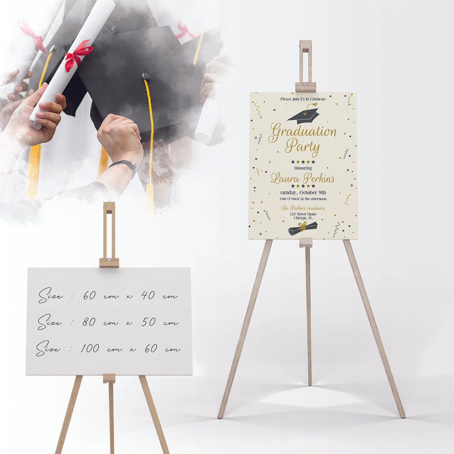 Graduation Banner with Drawing Wooden Stand - Jordan Offers