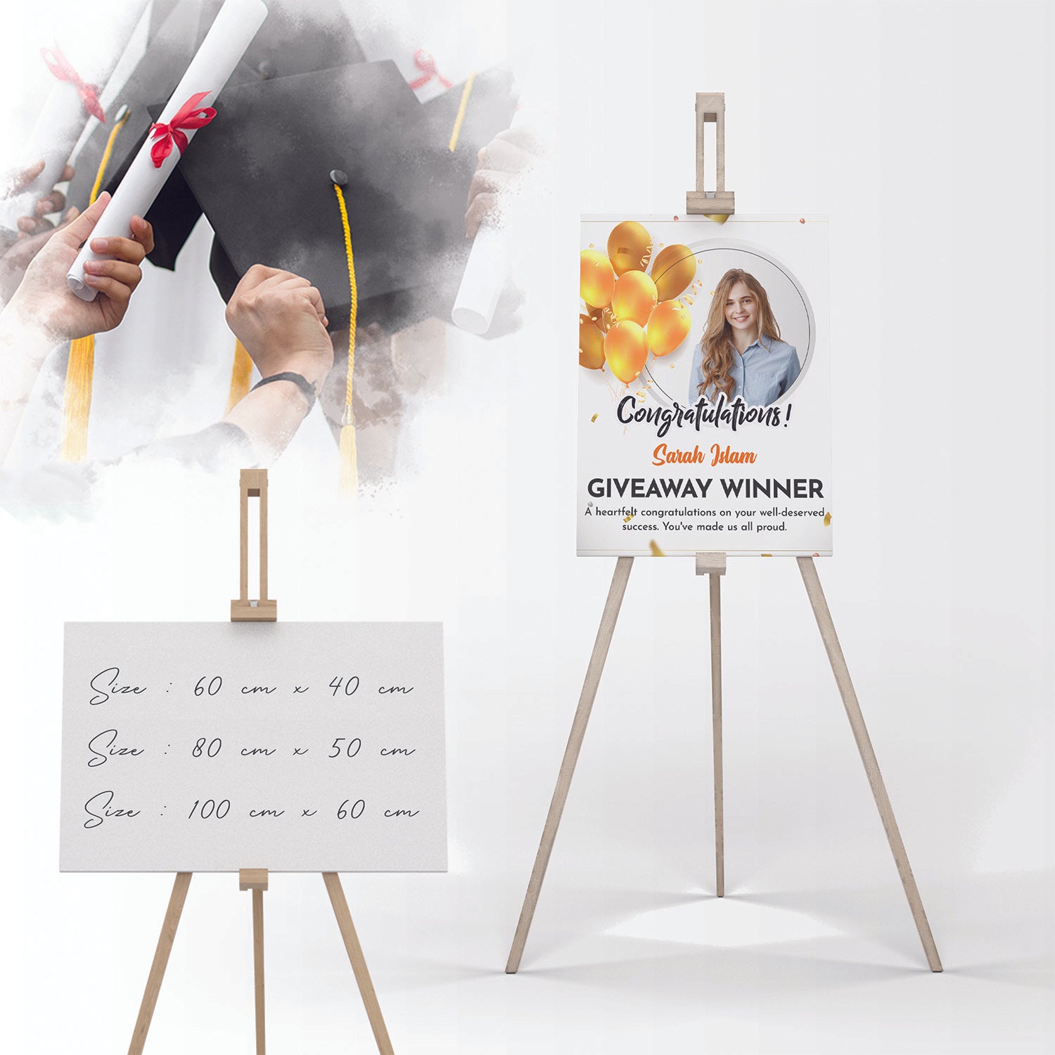 Graduation Banner with Drawing Wooden Stand - Jordan Offers